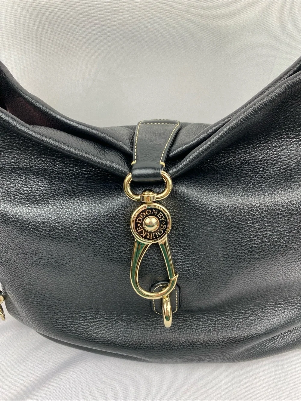 Y2K Dooney & Bourke Logo Lock Black Leather Pink Gingham Large Gold Duck Clasp